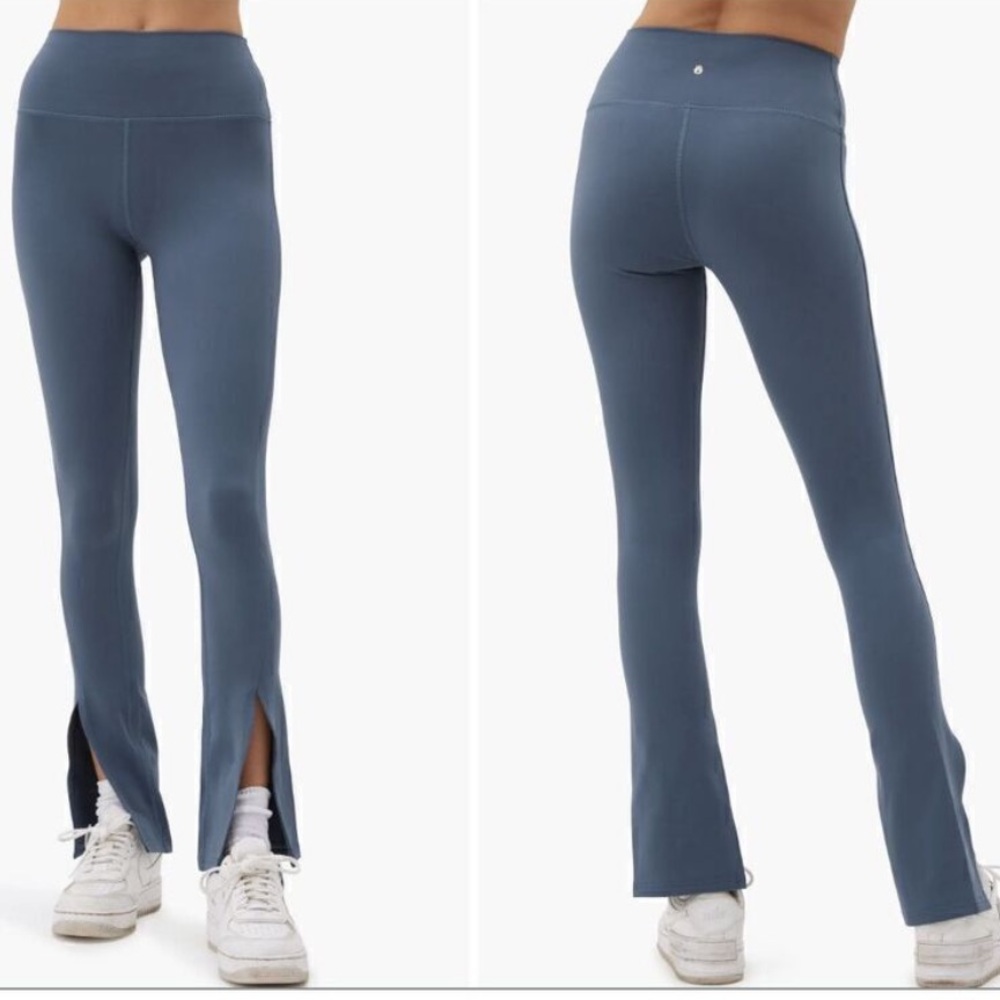 Spiritual gangster flare leggings front slit blue